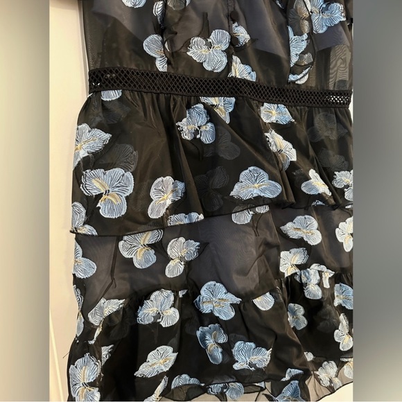 Self-Portrait Floral Open Back Cape Mini Cocktail Dress - Picture 6 of 9